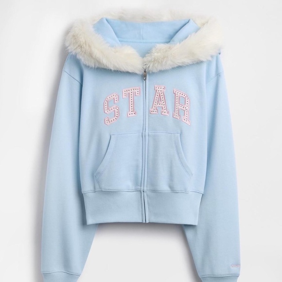 Sandy Liang x Gap Fur Trim Crop Hoodie